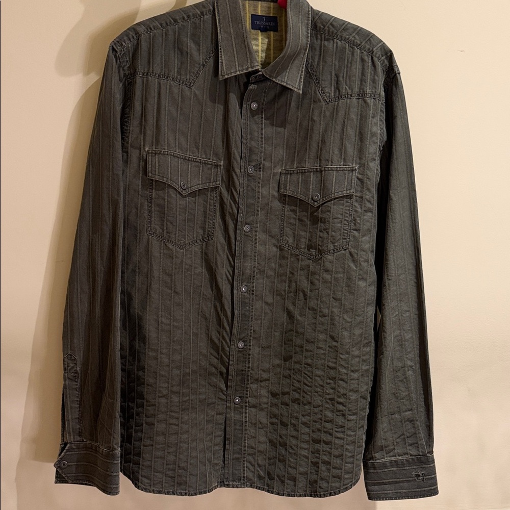 Trussardi Dark Olive Striped  Shirt Jacket